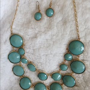 Turquoise blue statement necklace and earring set